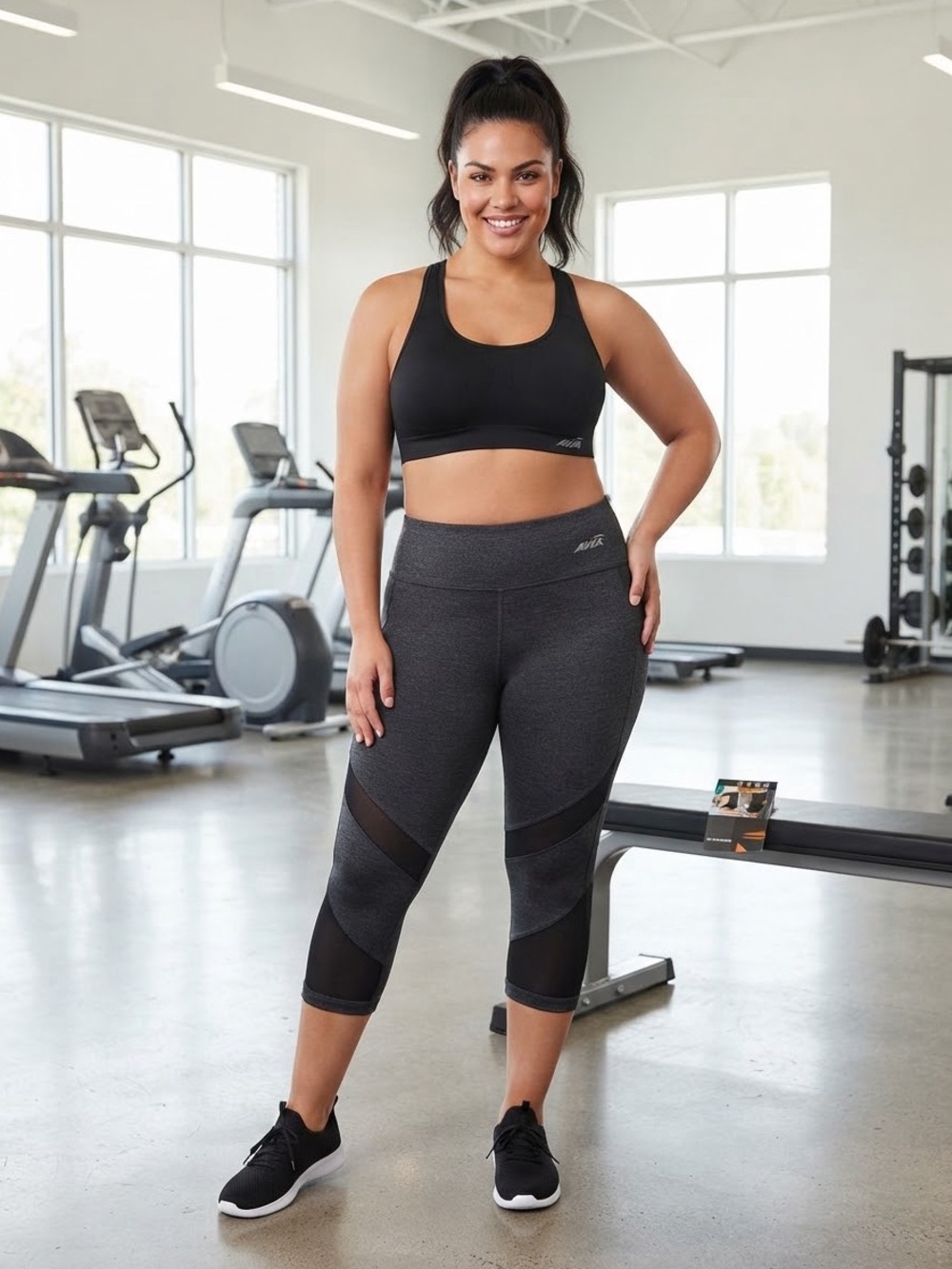 AVIA Capri Leggings Mesh Inserts XL Charcoal/Black NWT